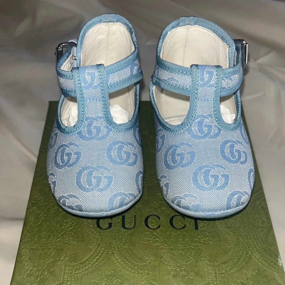 Gucci Baby GG Jacquard Shoes. Pale Blue. Size 19eu (infant size 3US)